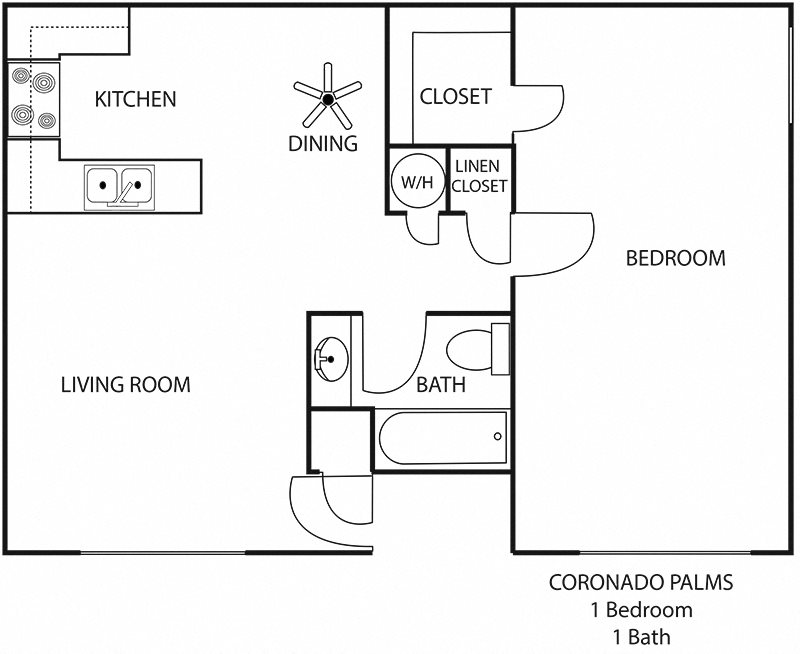 1x1 Floor Plan 1
